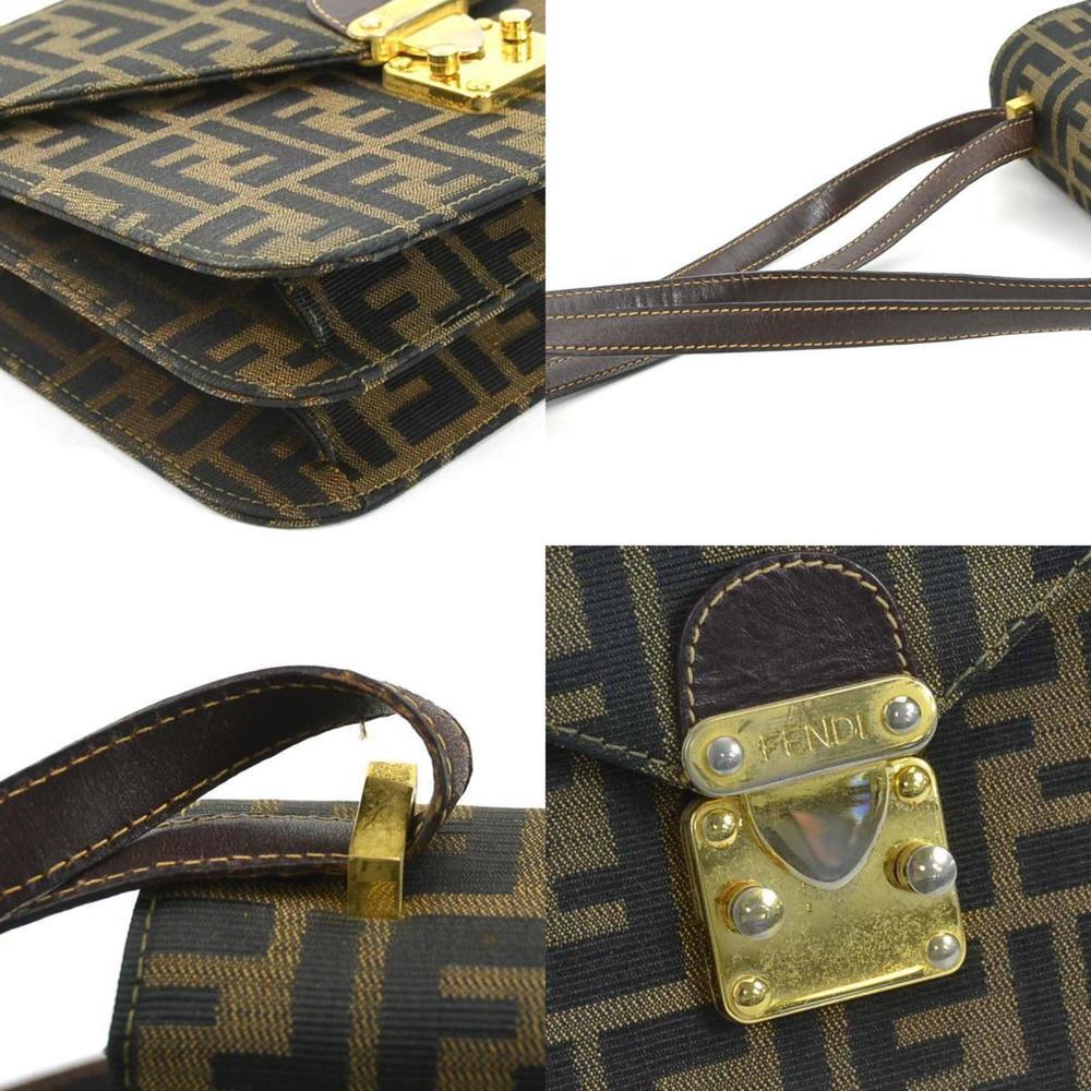 FENDI Brown Leather Zucca Shoulder Bag - Picture 4 of 5